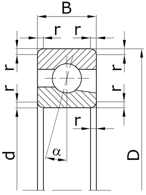 Подшипники шариковые радиально-упорные однорядные неразъемные со скосом на внутреннем кольце с углом контакта α=15º