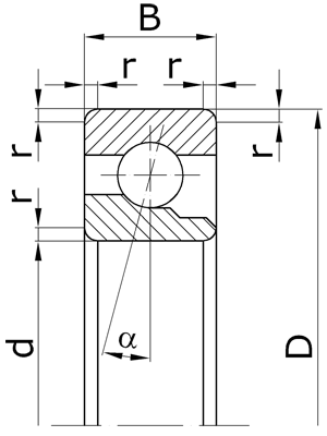 Подшипники шариковые радиально-упорные однорядные разъемные со съемным внутренним кольцом с углом контакта α=12º